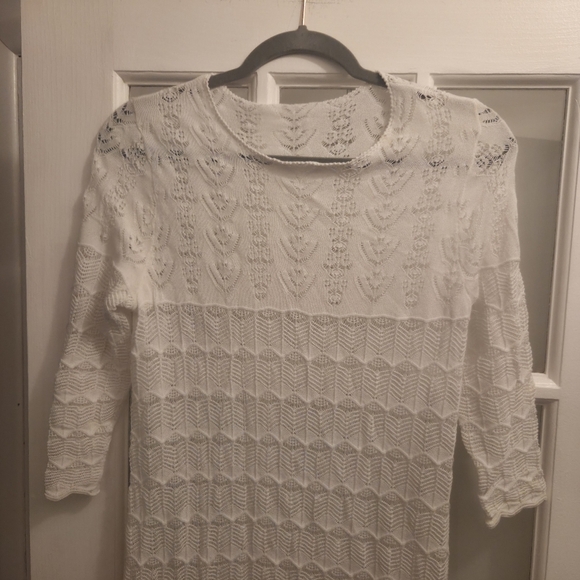 Aleeza Sylvie Chic Three Quarter Sleeve Ivory Midi Dress - Picture 6 of 11